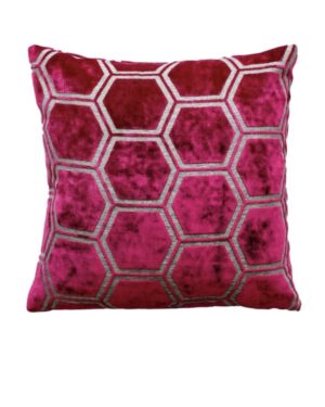 Geo velvet cushion fuschia