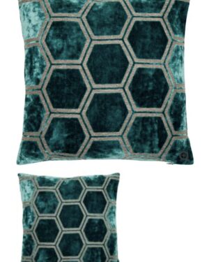 Geo velvet cushion teal
