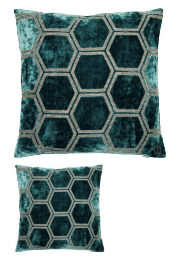 Geo velvet cushion teal
