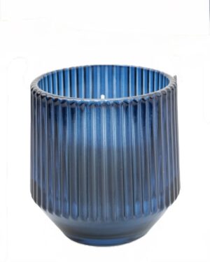 Blue Large Ridged Glass Candle Midnight Pomegranate Scent 9.7cm